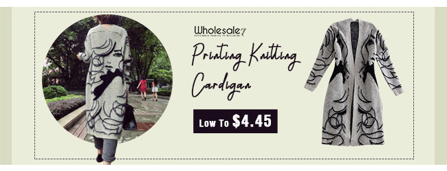 Fashion Printing Knitting Long Cardigan For Women