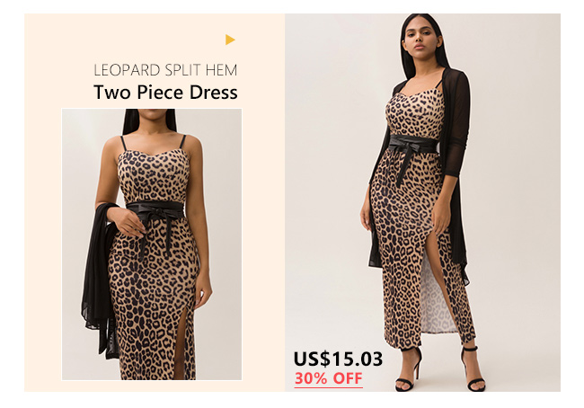 Leopard Split Hem Two Piece Dress