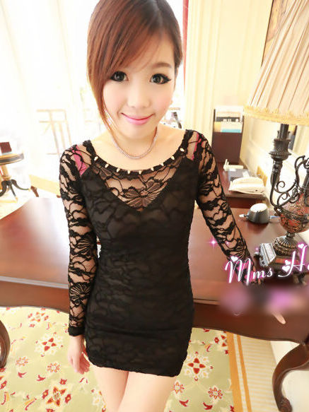 Korean New See-through Round Neck Fitted Dress