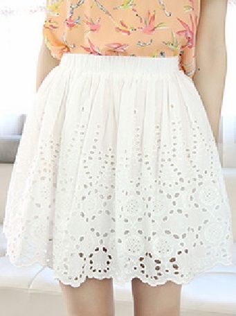 Cute Girls Empire Waist Hollow-out White Short Skirt