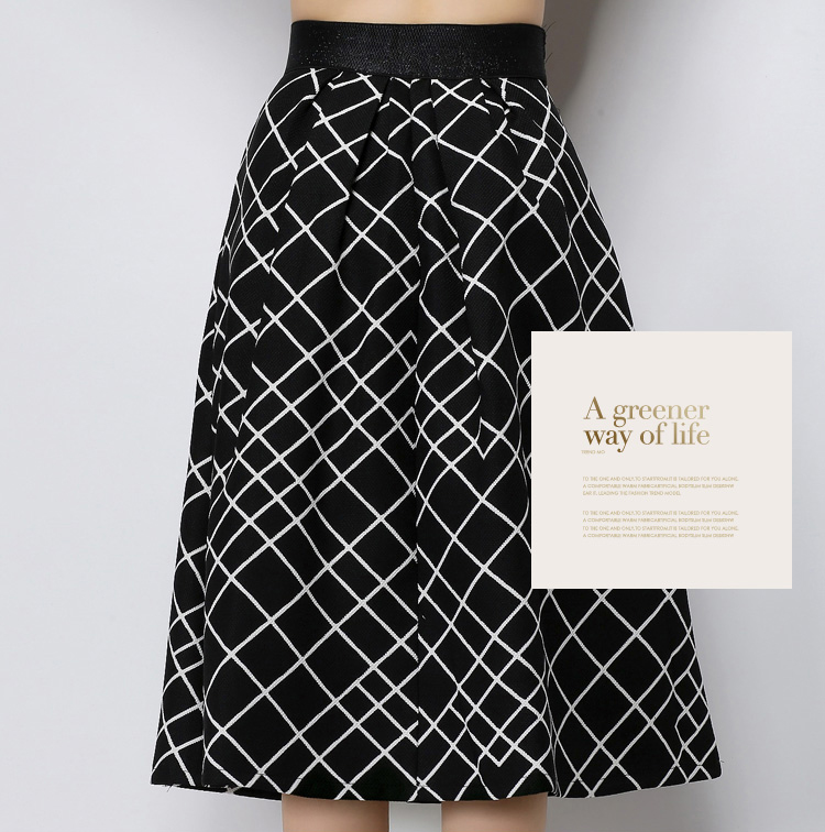 Fashion Popular Simple Skirt Grid Pattern Long Cotton Skirt Black ...
