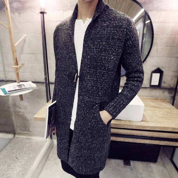 Japanese Street Men Winter Outdoor Long Sleeve Solid Knitted Cardigan ...