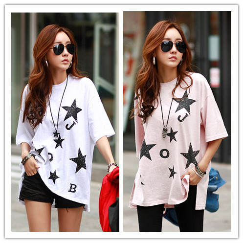 Fashion Women O-neck Short Sleeve Star Printed Loose T-shirt LYK040832