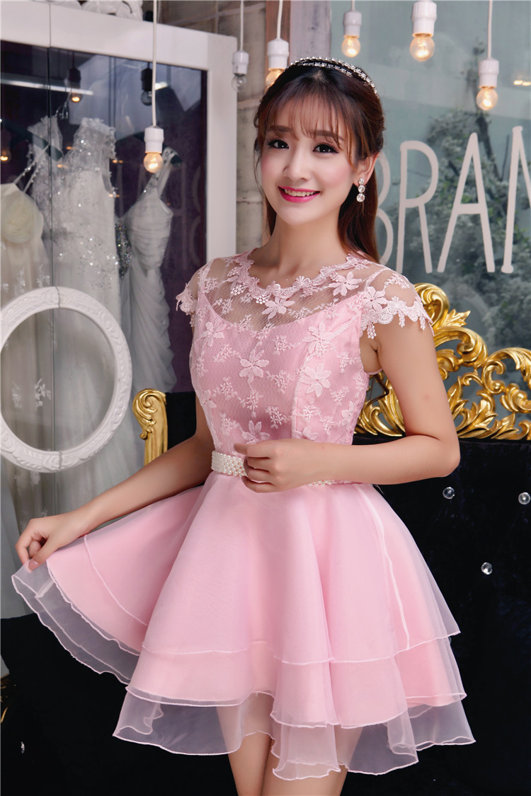  Korean  Design Sweet Lace Patchwork Short Sleeve Sexy Short 