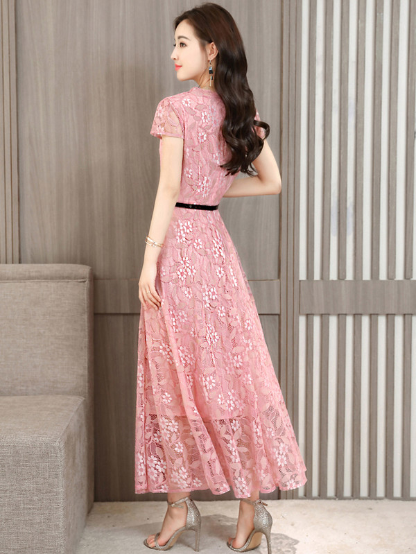 Wholesale Korean Elegant Embroidery Lace Long Dresses Czg042536
