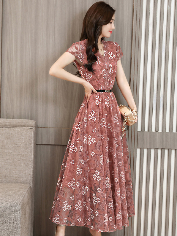 Wholesale Korean Elegant Embroidery Lace Long Dresses CZG042536 ...