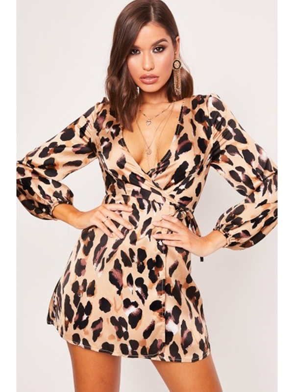 Wholesale Hot Sale Sexy leopard Print V Neck Dress DYG091125BO ...