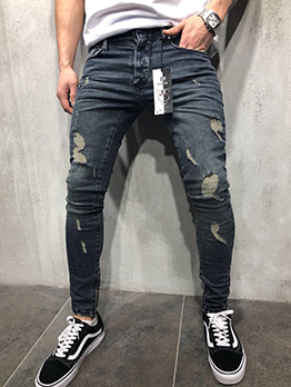 High Quality Fashion Man Pockets Fitted Harem Blue Denim Jeans