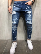 Wholesale Solid Fitted Printed Pleated Men Destroyed Jeans DHG111468BU ...