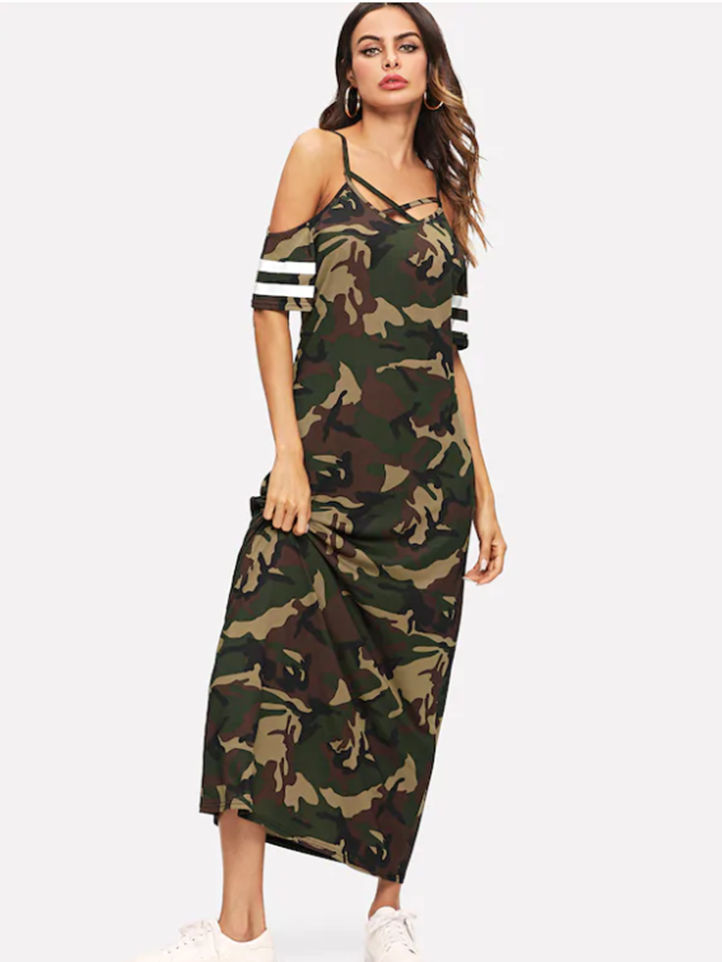 Wholesale Cold Shoulder Camouflage Maxi Dress For Women LYA010955AG ...